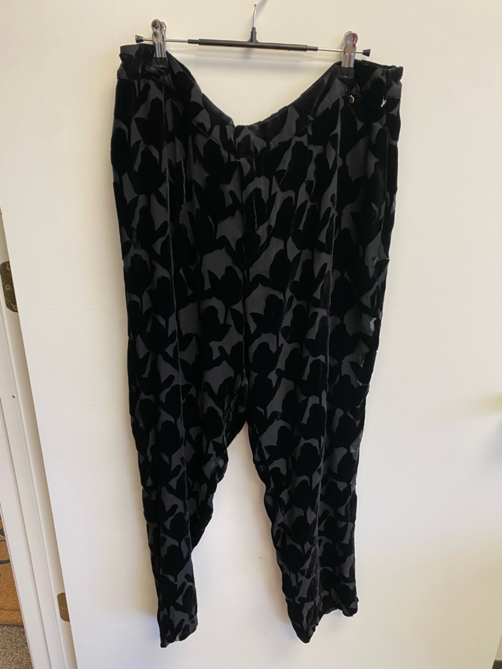 Velvet Burnout Floral Harem Trousers in Black